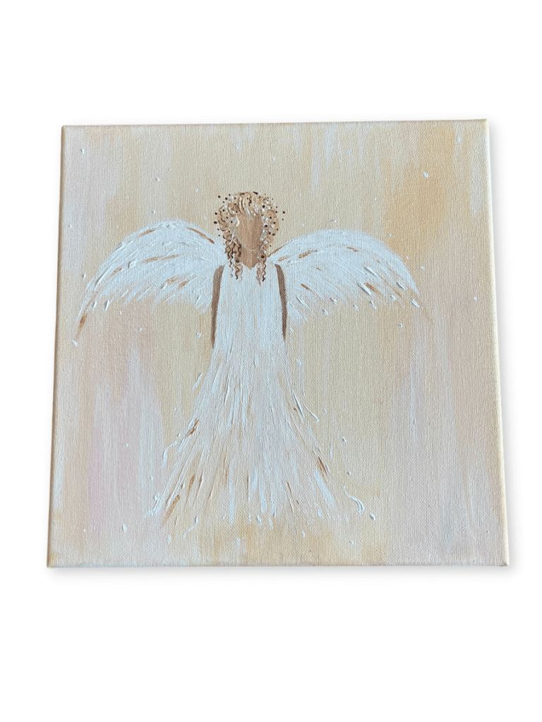 Weißer Engel auf Beiger Leinwand